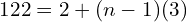 122=2 +(n-1)(3)