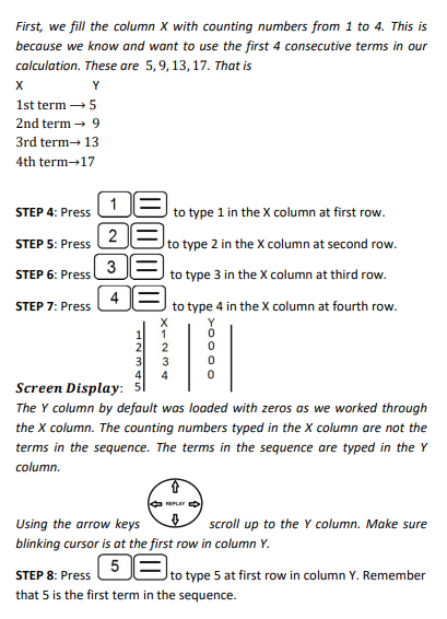 Using scientific calculator to solve Arithmetic Progression or Linear Sequence