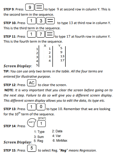 Using scientific calculator to solve Arithmetic Progression or Linear Sequence